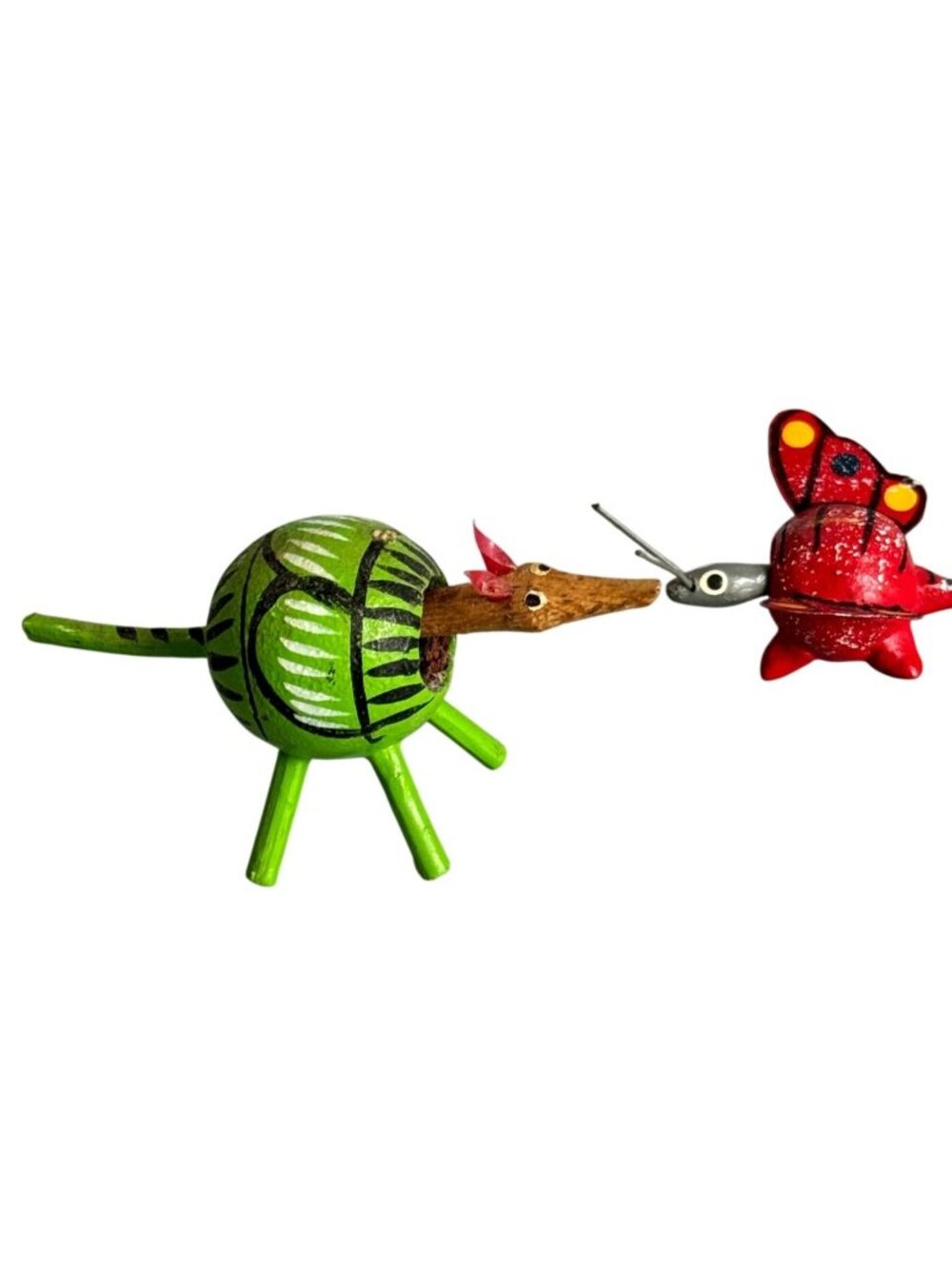 Mexican Alebrije Bobbleheads Armadillo Butterfly Hand Painted Folk Art Set - Picture 2 of 7